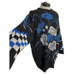 Vintage 90s Graphic Knit Metallic Sparkle Floral Women's Grandma Sweater Sz XL
